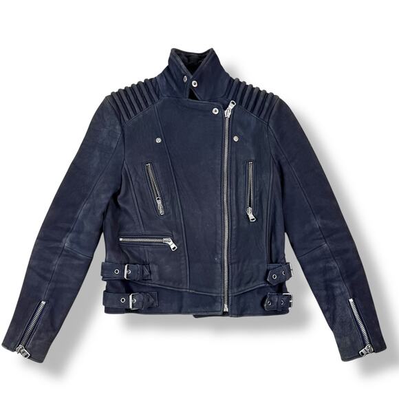 The Kooples Jackets & Blazers - THE KOOPLES blue lamb leather motorcycle biker jacket